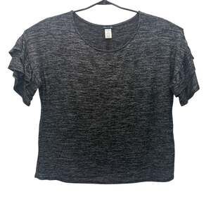 Olivia Blu Womens 2X Black White Short Sleeve V-Neck Top Shirt